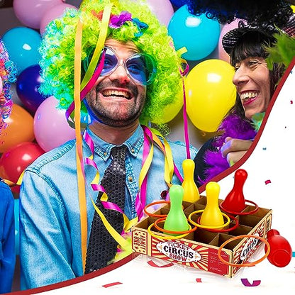Wettarn Carnival Bottle Toss Game Ring Toss Games, Include a Circus Ticket Box 6 Plastic Bottles and 6 Throw Rings for Summer Carnival Outdoor Backyard Beach Party Activities
