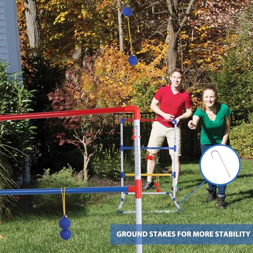 GSE Games & Sports Expert Premium Plastic Ladder Ball Toss Game Set with 6 Bolas & Carrying Bag, Portable Outdoor Games for Backyard, Lawn, Beach, Camping, Tailgate Party with Family, Friends - style: Plastic Ladder Toss Game Set