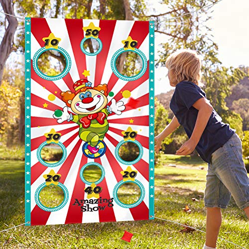 Blulu Carnival Toss Game Banner with 3 Bean Bags Carnival Game for Kids and Adults in Indoor Outdoor Activities Circus Theme Birthday Party Decoration Supply Set