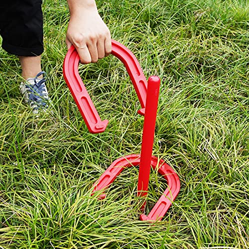 Outdoor Indoor Rubber Horseshoes Set Includes 4 Horseshoes,2 Pegs,2 Rubber Mats,2 Red Plastic dowels,Beach Games Perfect for Tailgating,Camping,Backyard,Fun for Kids Adults