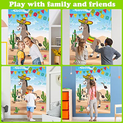 PLULON Pin The Tail on The Donkey Birthday Games for Kids Mexican Donkey Game Poster with Tail Stickers Donkey Party Favors Carnival Birthday Fiesta Home Wall Decor Classroom Family Activities - style: Mexican Donkey