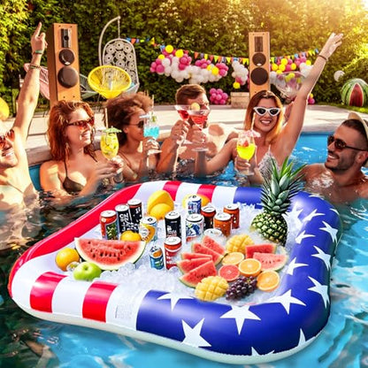 2-4 Players Floating Table for Pool with Waterproof Playing Cards, USA Flag Pool Games for Adults - Inflatable Pool Toys Perfect for Party, Summer Fun, Outdoor Water Toys, USA 250th Anniversary