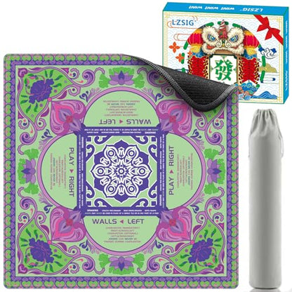 LZSIG Mahjong Mat with Rules 33×33", 3mm Thickened Anti-Slip American Mahjong Table Mat with Velvet Bag, Durable Stitched Edges, No Creases, Noise Reduction Rubber Board Game Pad, Gift (Green) - color: Green