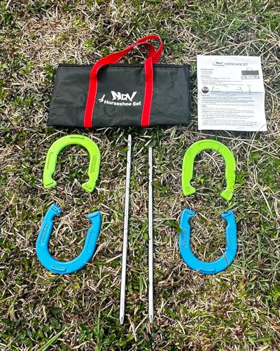 NQV Horseshoe Outside Game, Horse Shoe Game Kit, Horseshoe Set for Kids Adults. - style: outdoor horseshoe blue & green