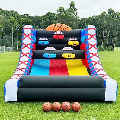 Inflatable Basketball Hoop Shot Inflatable Party Basketball Interactive Game | 10' L x 13' W x 10' H | with 5 Hoops, 4 Balls, Air Blower, Stakes for School Events