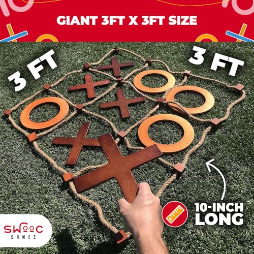 SWOOC Games - Premium Giant Tic Tac Toe Game Outdoor (All Weather) | 3ft x 3ft | Instant Setup, No Assembly | Giant Outdoor Games for Adults and Family | Outside Toys | Large Lawn & Backyard Fun