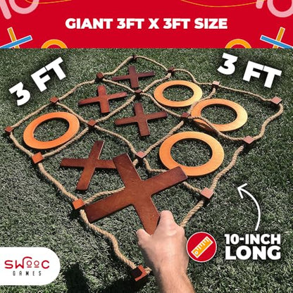SWOOC Games - Premium Giant Tic Tac Toe Game Outdoor (All Weather) | 3ft x 3ft | Instant Setup, No Assembly | Giant Outdoor Games for Adults and Family | Outside Toys | Large Lawn & Backyard Fun