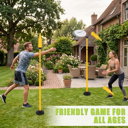 Flying Disc Game Set with Height-Adjustable Poles & Score Tracker, Outdoor Bottle Toss Game for Beach, Lawn, Camping, Polish Horseshoes Set for Family & Friends Party Games