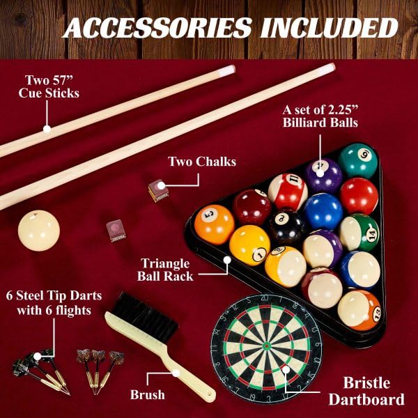BARRINGTON 90 Inch Ball and Claw Leg Billiard Pool Table with Bonus Cue Rack and Dartboard Set (Red)