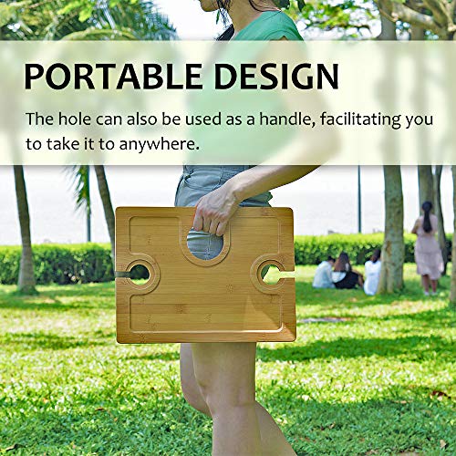 Tirrinia Portable Wine Picnic Table, Ideal Wine Gift for Women Men, Small Folding Outdoor Picnic & Cheese Tray with 2 Wine Glasses Holder for Camping, Park, Beach, Garden, Concerts - size: 15.7" x 11.8"