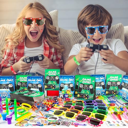 208Pcs Video Game Party Favors Pack for 12 Guest, Gamer Goodie Bag Stuffers for Kids Boys, Gaming Theme Birthday Party Decorations Supplies (Video Game Party Favors) - style: Video Game Party Favors
