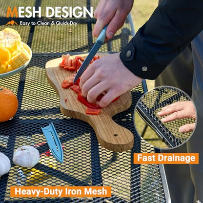 Portal Iron Mesh Folding Grill Table with 2 Adjustable Heights(15" & 29"), Heavy Duty Metal Camp Table, Heat-Resistant Tabletop for BBQ & Outdoor Cooking, One-Piece Folding Design, Dark Gray