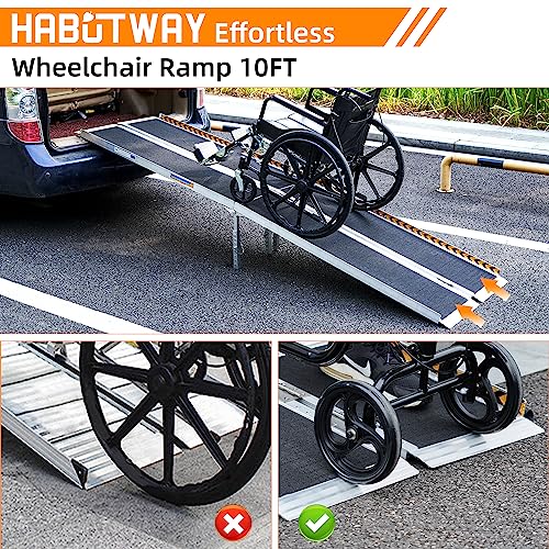HABUTWAY 10ft Wheelchair Ramp, Portable Wheelchair Ramp with Support Legs, Double Non-Skid Ramps Hold Up to 800Lbs, Threshold Ramps for Home,Stairs, Curbs,Steps,Doorway - size: 10 FT Using height 10-30"