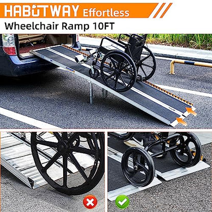 HABUTWAY 10ft Wheelchair Ramp, Portable Wheelchair Ramp with Support Legs, Double Non-Skid Ramps Hold Up to 800Lbs, Threshold Ramps for Home,Stairs, Curbs,Steps,Doorway - size: 10 FT Using height 10-30"