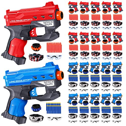 20 Pack Small Gun Set for Birthday Party Supplies with Mini Foam Blaster Fit for Nerf Guns Party,Gun Favors with Toy Gun for Kids 3-7,Bullet Holders,Foam Darts,Face Masks & Safety Glasses - size: 20 sets