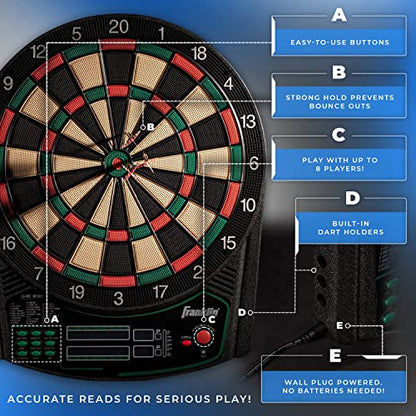 Franklin Sports Electronic Dart Board Sets - Soft Tip Electric Dartboard with Digital Scoreboard - (6) Darts Included - style: Tournament Electronic Dartboard – 177 Games