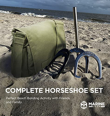 Marine Tech 316 Stainless Steel Horseshoe Game Set, Metal Horseshoe Set, Steel Horseshoes and Stakes, Perfect Backyard Games, Beach