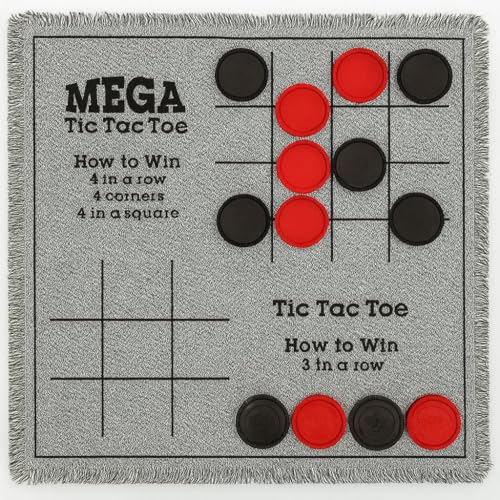 Bolaball 3-in-1 Jumbo Checkers & Tic Tac Toe Game Set with Carry Bag – Giant Outdoor Board Games, Family Games, Reversible 26" x 26" Board, 24 Easy-Grip Chips, for 13+ Age - size: Large