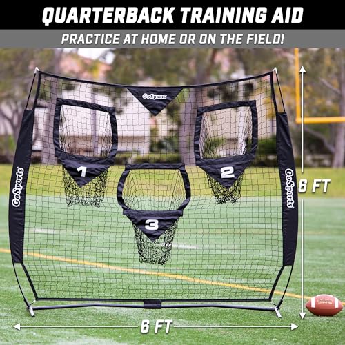 GoSports Football Throwing Net - 8 x 8 ft or 6 x 6 ft Nets - Choose Black or Red - color: 6 x 6 ft Black