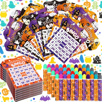 Eersida 192 Pack Halloween Bingo Game Cards and 0.4 oz Dot Daubers Set Includes 144 Bingo Cards and 48 Dot Markers Game Supplies Set Party Favor Supplies Family Casino Play Night - style: Halloween