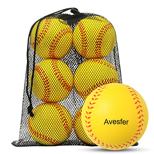 Practice Foam Softballs 11 inch with Mesh Bag Soft Oversize Foam Baseballs Safely Training Batting Hitting Ball and Fielding Indoor Outdoor for Kids Teenager Players Pack 6 - color: Yellow