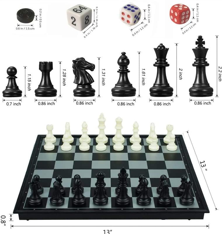 KAILE 13" Magnetic Chess Sets, 3 in 1 Travel Chess Checkers Backgammon Set with Folding Case - size: 13"