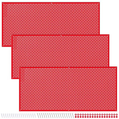 Pegboard Rack Garage Storage Steel Horizontal PegBoard Pack,Steel Pegboard Heavy Duty- 3 Pack 16-Inch X 36-Inch Metal Peg Board Tool Organization Panels (Red) - color: Red