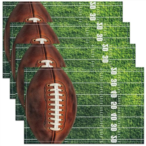 Erosebridal Football Placemats Set of 4 12x18 Sports Place Mat for Kids Teens Camo Soccer Ball Game Ruler Stripe Geometric Green Brown Heat Resisting Table Mats - color: Green Brown