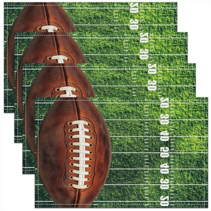 Erosebridal Football Placemats Set of 4 12x18 Sports Place Mat for Kids Teens Camo Soccer Ball Game Ruler Stripe Geometric Green Brown Heat Resisting Table Mats - color: Green Brown