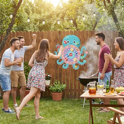 23" Ocean Theme Dartboard Target Game,Hawaii Dart Board Set,Hello Summer Dart Shooting Hawaiian Octopus Party Dart Tropical Party Supplies with 12 Stick Balls,Hook