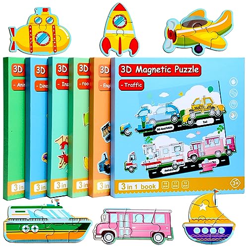 Magnetic Puzzles for Kids Ages 3-5, Travel Toddler Car Puzzles | Magnetic Activity Toy for Boys & Girls, Preschoolers and Kids, Magnetic Learning Gift for Road Trip - style: Traffic