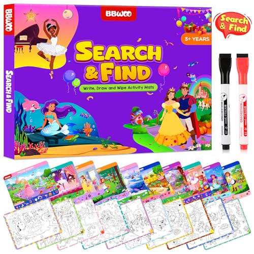 Search and Find Activity Books for Kids Ages 3-5, 2 In 1 Princess Preschool Educational Seek Game Coloring Books, Travel Games Toys for Car Airplane, Road Trip Activities for Kids, Birthday Gifts - style: Princess, Girl