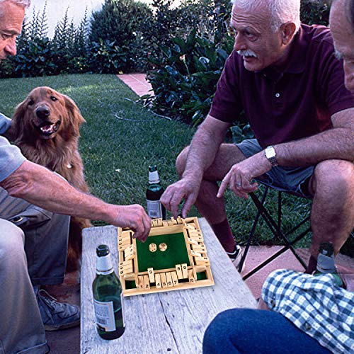 AMEROUS 1-4 Players Shut The Box Dice Game,Classic 4 Sided Wooden Board Game with 10 Dice and Instructions for Kids Adults, Tabletop Version - size: 8.66 inches