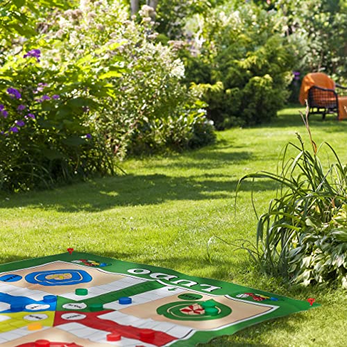 Relaxdays Ludo Mat, XXL, Large Play Mat Including 16 Pawns, 2 Dice, 4 Pegs, Garden, 160 x 180 cm, Coloured
