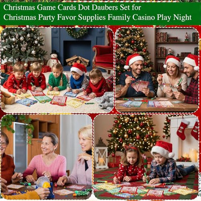 Eersida 192 Pack Christmas Bingo Game Cards and 0.4 oz Dot Daubers Set Includes 144 Bingo Cards and 48 Dot Markers Game Supplies Set for Christmas Supplies Family Casino Play Night Party Favor Gifts - style: Christmas