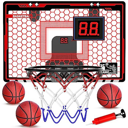 HopeRock Indoor Basketball Hoop for Kids, Over The Door Mini Basketball Hoops, with LED Light, Scoreboard, Birthday Toys Gifts for 5 6 7 8 9 10 11 12+ Year Old Boys - style: LED Basketball Hoop & Scoreboard