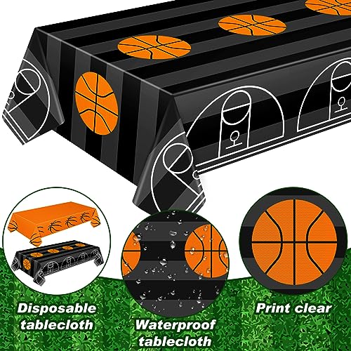 Mixweer 2 Pcs Basketball Plastic Tablecloth Birthday Party Decorations 54 x 108 Inch Basketball Field Rectangular Plastic Table Cover for Sports Theme Fan Sports Event Game Day Birthday Party Supplies
