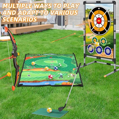 Spobot Golf Game Play Set for Kids - Bow and Arrow Set - 2-Pack Up Archery Set with 20 Suction Cup Arrows - Indoor and Outdoor Toy for Boys Girls 4 5 6 7 8 9 10 11 12 Year Old
