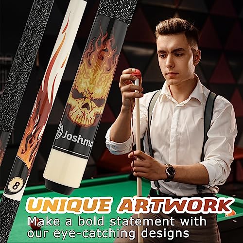 Joshmar Pool Cue Stick 58" – 2-Piece Canadian Maple Billiard Cue 19oz, 13mm Tip, Includes Hard Case, Glove & Chalk – Complete Set for Beginners, Adults & Gift