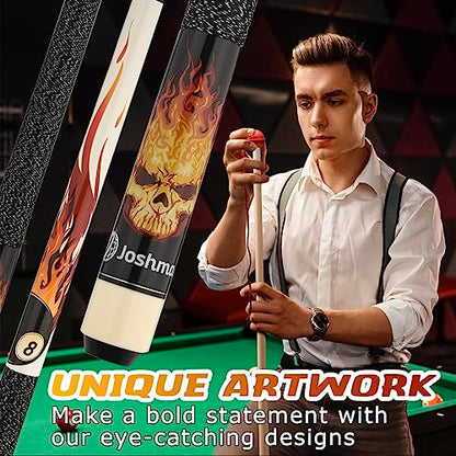 Joshmar Pool Cue Stick 58" – 2-Piece Canadian Maple Billiard Cue 19oz, 13mm Tip, Includes Hard Case, Glove & Chalk – Complete Set for Beginners, Adults & Gift