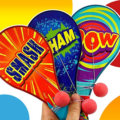 JA-RU Wooden Paddle Ball with String (24 Paddle Balls) – Classic Paddle with Ball Attached for Kids, Party Favors, Goodie Bag Stuffers & Classroom Prizes. 751-24p - size: 24 Packs
