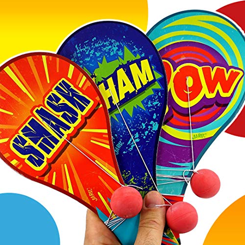 JA-RU Wooden Paddle Ball with String (12 Paddle Balls) Classic Paddle with Ball Attached for Kids | Retro Toys from the 70s & 80s, Party Favors & Classroom Prizes. 751-12p - size: 12 Packs