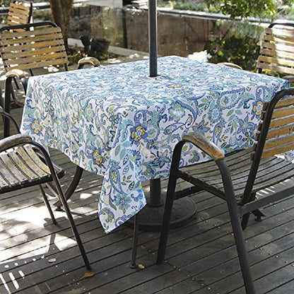 Melaluxe Spring/Summer Wrinkle-Free Waterproof Outdoor Tablecloth with Umbrella Hole and Zipper, 60 Inch Square - color: Flower, size: 60" x 60" (Square)
