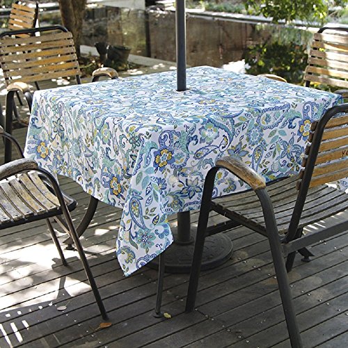 Melaluxe Spring/Summer Wrinkle-Free Waterproof Outdoor Tablecloth with Umbrella Hole and Zipper, 60 Inch Square - color: Flower, size: 60" x 60" (Square)