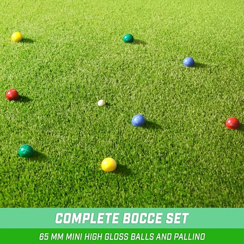GoSports Mini Travel Size Bocce Game Set with 8 Balls, Pallino, Tote Bag and Measuring Rope - Choose Your Size - style: 65mm Travel Size Bocce