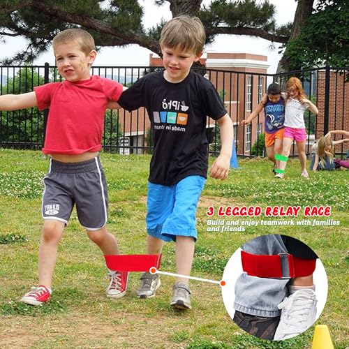 28PCS Potato Sack Race Bags, Egg and Spoon Race,Carnival Games 3-Legged Relay Race Bands, Outdoor Games for Kids and Adults (with Game Prizes & Whistles), Outside Yard Lawn Birthday Party Games - style: 28 PCS