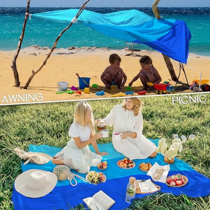 BYDOLL Beach Blanket Waterproof Sandproof Large Sand Free,78''X81''/10'X9' Oversized Sandless Lightweight Blanket Picnic Mat for Beach Travel Camping Hiking with Stakes - color: Blue3, size: 10'X9'