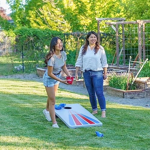 Lifetime Portable Cornhole Toss Game Set with 8 Bean Bags and Storage Pouches Attached to Boards
