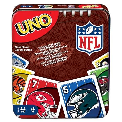 Mattel Games UNO NFL Card Game in Storage & Travel Tin for Kids, Adults & Family Night, Features Logos of All 32 NFL Teams & Special Rule (Amazon Exclusive) - style: UNO NFL