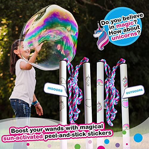WOWMAZING Giant Bubble Kit: Unicorn - Incl. Wand, 2 Big Bubble Concentrate Pouches and 8 Sun-Activated Magical Stickers | Outdoor Toy for Kids, Girls | Bubbles Made in The USA - Unicorn Kit - style: Unicorn